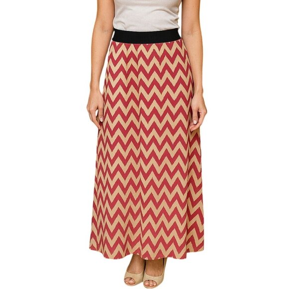 LuLaRoe Womens Maxi Skirt Size XS Zigzag Chevron Pink Cream Elastic Waist - Picture 1 of 8